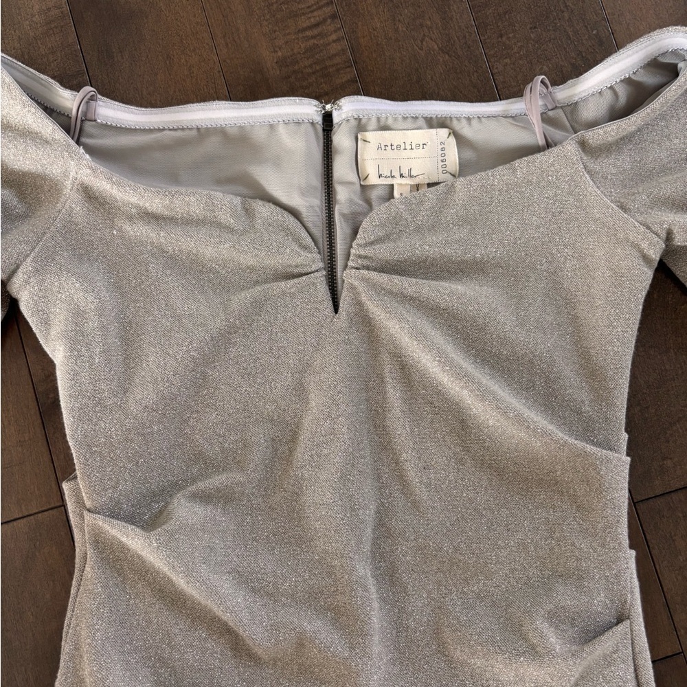 Nicole Miller Atelier Metallic Off-Shoulder Top with Zipper - Picture 9 of 14